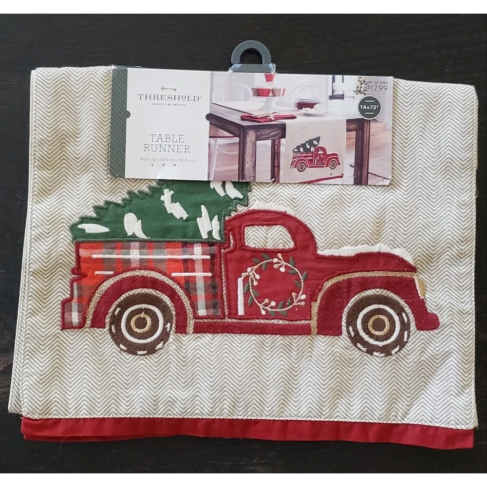 Holiday Table Runner‎ Christmas Red Truck Christmas Tree nwt plaid Threshold